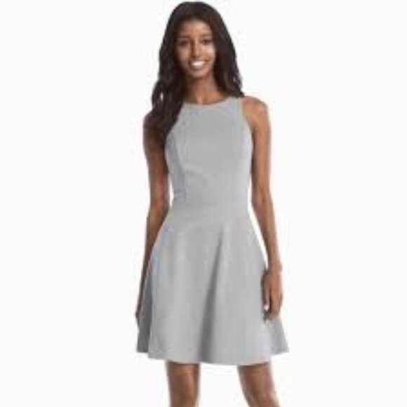 White House Black Market Gray Sleeveless Ponte Fit-And-Flare Dress‎ Sz 12 - Picture 1 of 5